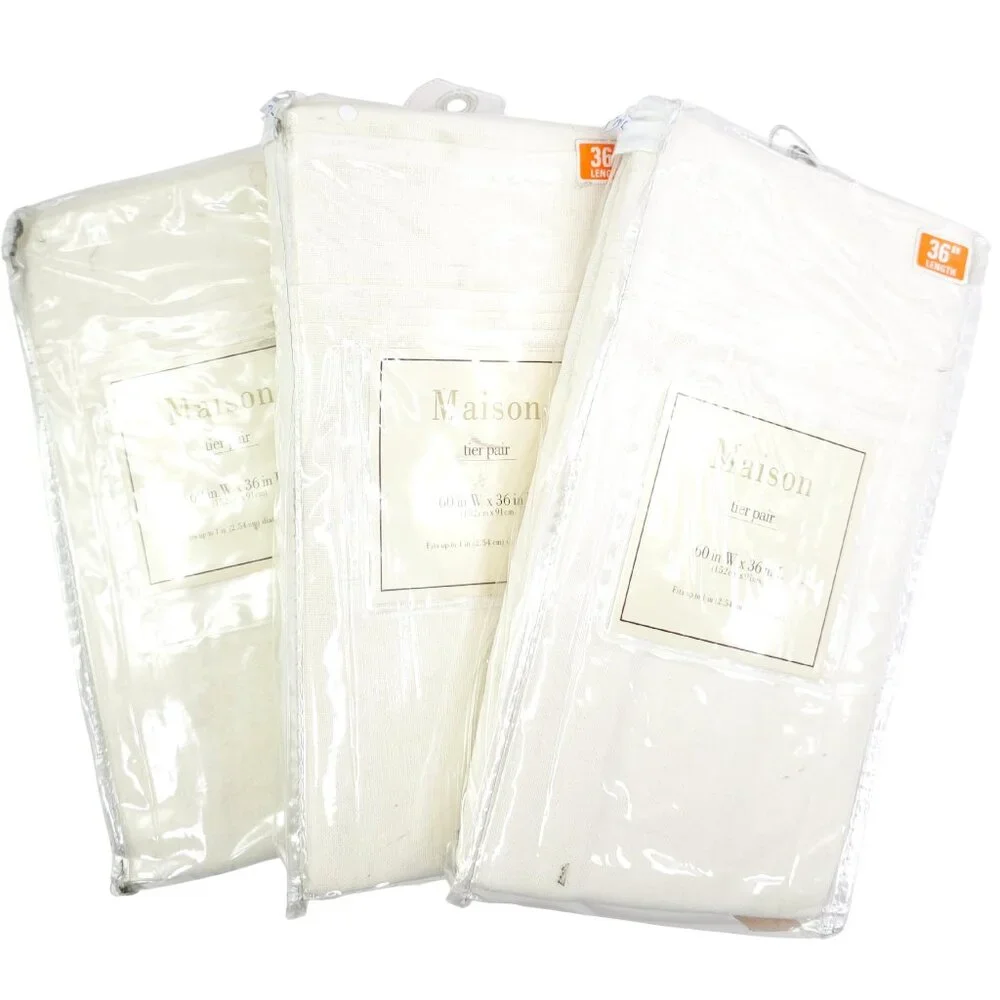 Maison White Chateau Tier Pair Curtains (Set of 3)